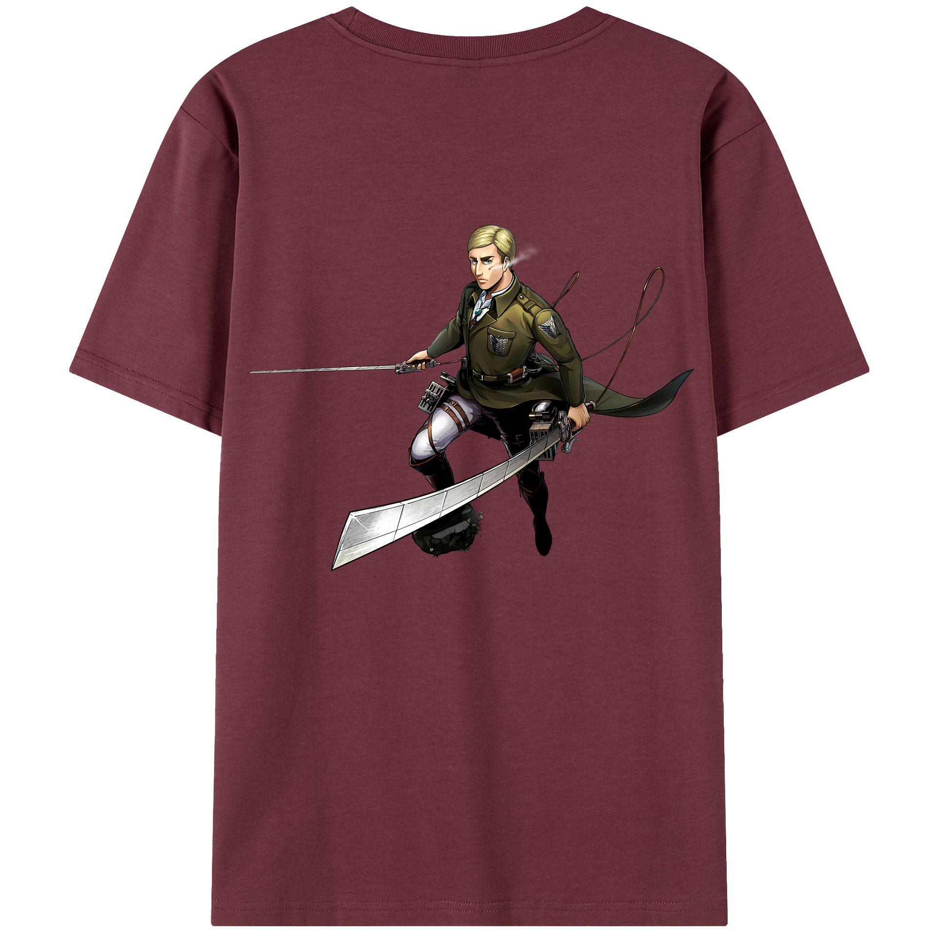 （画像用） 進撃の巨人 エルヴィン・スミス Attack on Titan Erwin Smith 綿100％半袖Tシャツ（背面プリント）